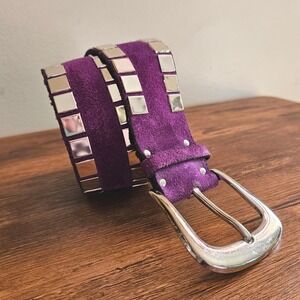 Vtg 70s Disco Purple Suede Silver Studded Wide Belt Womens M/L *FLAWED*